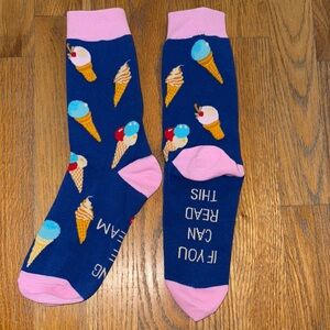 Blue Ice Cream Cone Socks with Pink Accents
